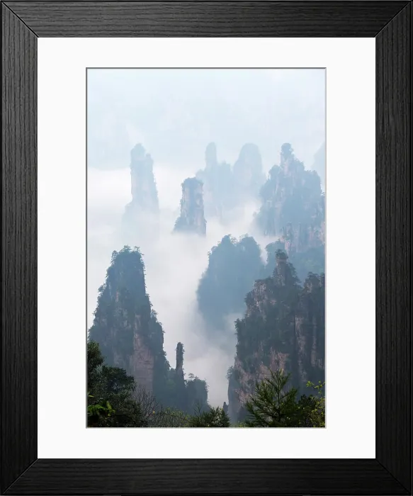 Framed Print : China, Zhonghua, Hunan, Zhangjiajie National Forest Park, The Hallelujah mountains at dawn surrounded by mist Framed Print : China, Zhonghua, Hunan, Zhangjiajie National Forest Park, The Hallelujah mountains at dawn surrounded by mist