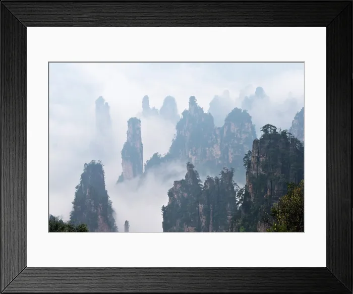 Framed Print : China, Zhonghua, Hunan, Zhangjiajie National Forest Park, The Hallelujah mountains at dawn surrounded by mist Framed Print : China, Zhonghua, Hunan, Zhangjiajie National Forest Park, The Hallelujah mountains at dawn surrounded by mist