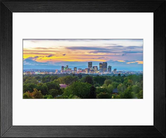 Framed Print : USA, Colorado, Denver, skyline with Rocky Mountains Front Range beyond Framed Print : USA, Colorado, Denver, skyline with Rocky Mountains Front Range beyond