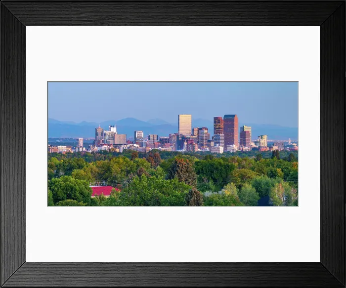 Framed Print : USA, Colorado, Denver, skyline with Rocky Mountains Front Range beyond Framed Print : USA, Colorado, Denver, skyline with Rocky Mountains Front Range beyond