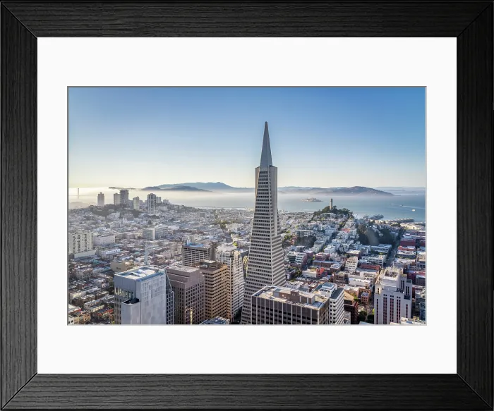 Framed Print : Bay Area and Downtown San Francisco with Transamerica Building, Golden Gate Bridge to the Left, Alcatraz and Coit Tower to the Right, San Francisco, California, USA Framed Print : Bay Area and Downtown San Francisco with Transamerica Building, Golden Gate Bridge to the Left, Alcatraz and Coit Tower to the Right, San Francisco, California, USA