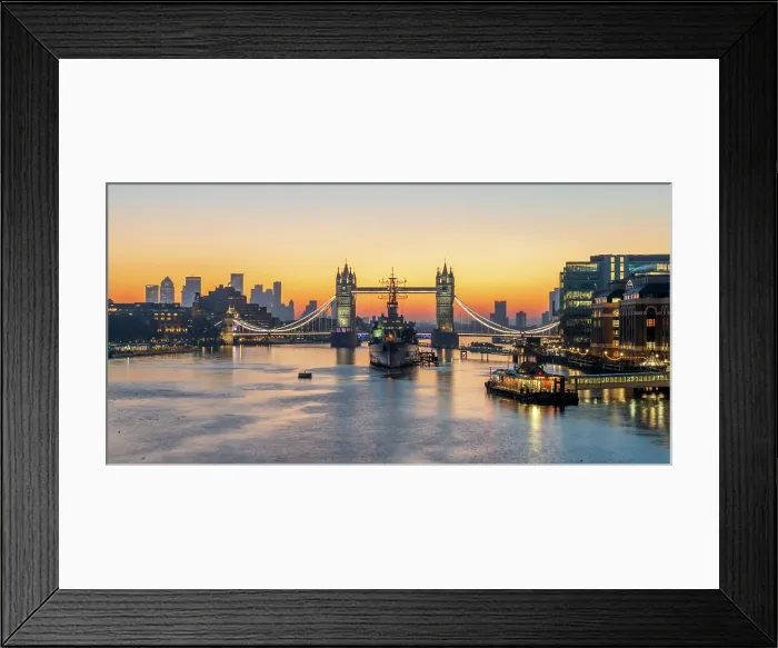 Framed Print : UK, England, London, Tower Bridge and HMS Belfast at sunrise Framed Print : UK, England, London, Tower Bridge and HMS Belfast at sunrise