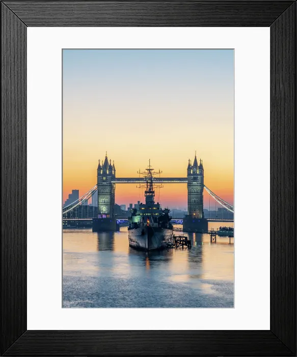 Framed Print : UK, England, London, Tower Bridge and HMS Belfast at sunrise Framed Print : UK, England, London, Tower Bridge and HMS Belfast at sunrise