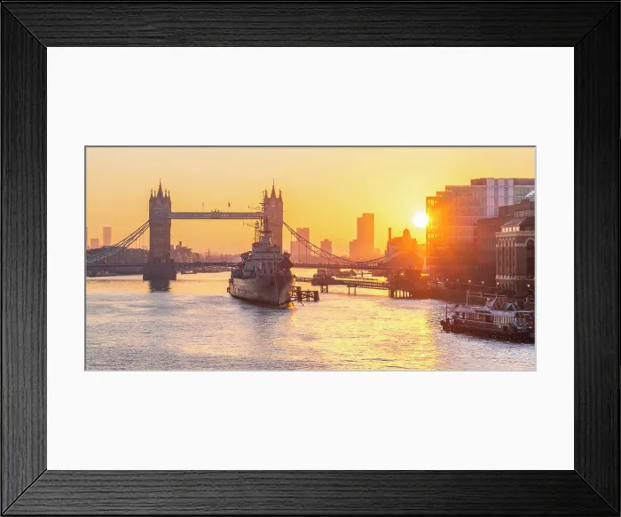 Framed Print : UK, England, London, Tower Bridge and HMS Belfast at sunrise Framed Print : UK, England, London, Tower Bridge and HMS Belfast at sunrise