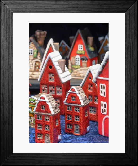 Framed Print : Miniature pottery houses for sale at a Christmas Market, Berlin, Germany Framed Print : Miniature pottery houses for sale at a Christmas Market, Berlin, Germany