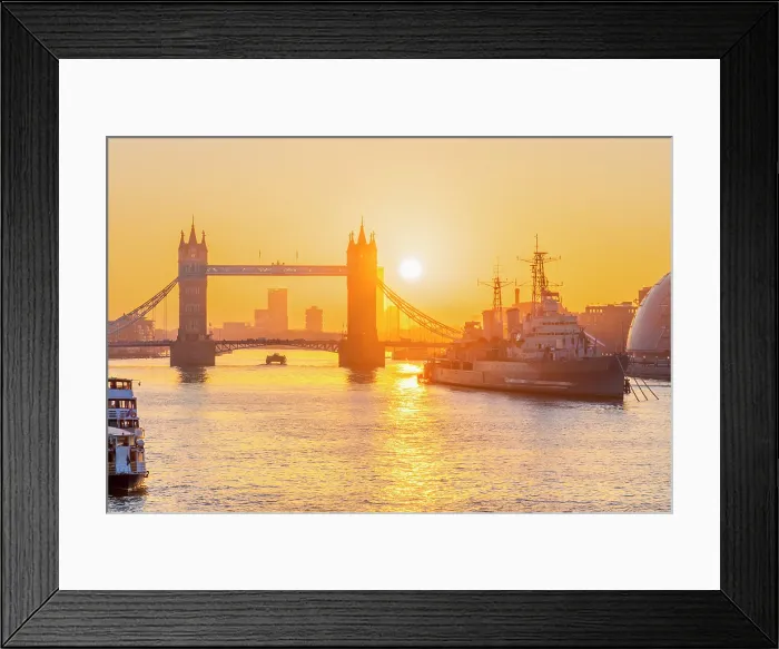 Framed Print : UK, England, London, Tower Bridge and HMS Belfast at sunrise Framed Print : UK, England, London, Tower Bridge and HMS Belfast at sunrise