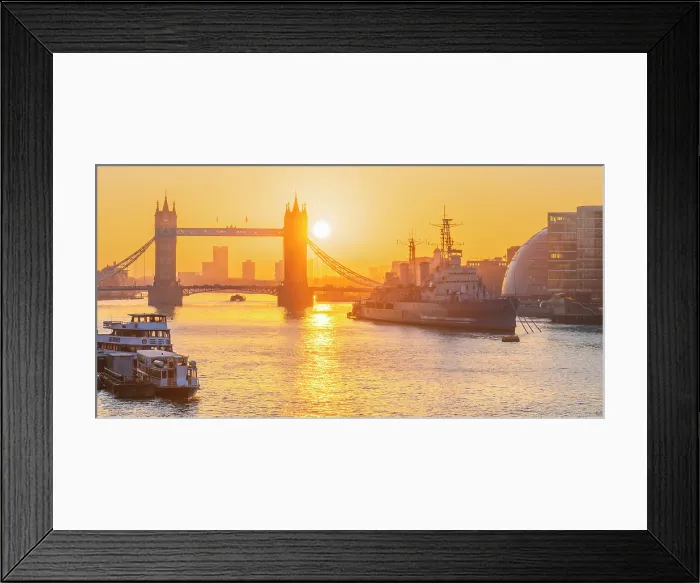 Framed Print : UK, England, London, Tower Bridge and HMS Belfast at sunrise Framed Print : UK, England, London, Tower Bridge and HMS Belfast at sunrise