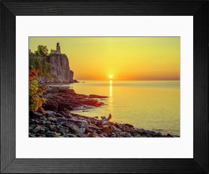 Framed Print : USA, Great Lakes, Minnesota, Lake Superior, Silver Bay, North shore, Split Rock Lighthouse, State Park, sunrise