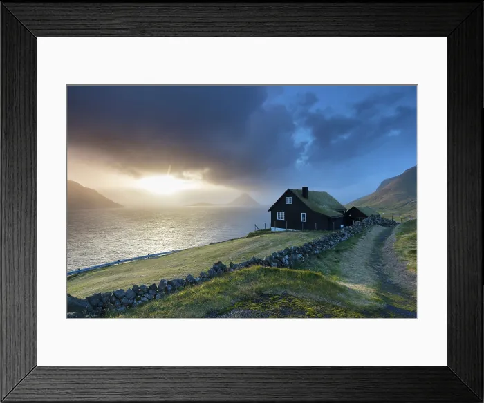Framed Print : Denmark, Faroe Islands, Foroyar, Streymoy, a traditional wooden house with a turf roof Framed Print : Denmark, Faroe Islands, Foroyar, Streymoy, a traditional wooden house with a turf roof