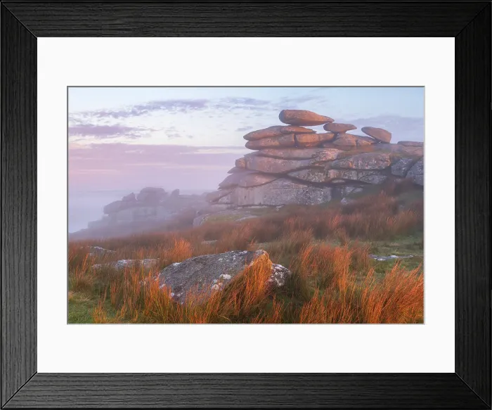 Framed Print : Granite Tor on Stowe's Hill at dawn on a misty morning, Bodmin Moor, Minions, Cornwall, England Framed Print : Granite Tor on Stowe's Hill at dawn on a misty morning, Bodmin Moor, Minions, Cornwall, England