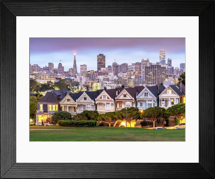 Framed Print : Painted Ladies, Colorful historic Victorian Homes and Skyline of San Francisco Alamo Square, San Francisco, California, USA