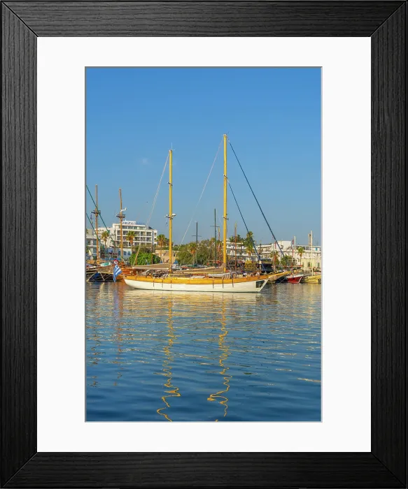 Framed Print : Greece, Dodecanese, Kos Island, Kos Town, boats moored in harbour