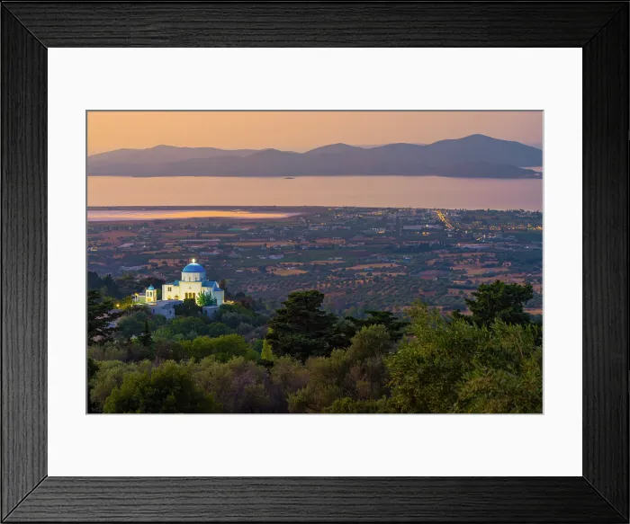 Framed Print : Greece, Dodecanese, Kos Island, Zia, Church of Kímissis tis Theotokou, overview at dusk Framed Print : Greece, Dodecanese, Kos Island, Zia, Church of Kímissis tis Theotokou, overview at dusk