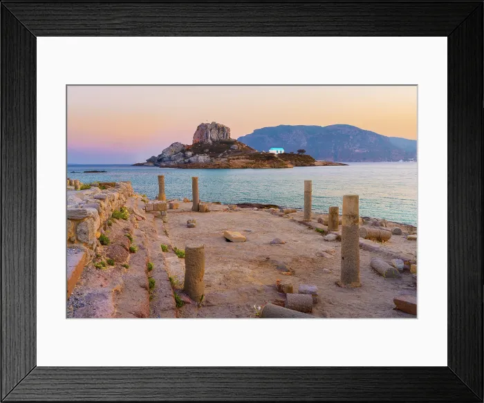 Framed Print : Greece, Dodecanese, Kos Island, Kamari Bay, Agios Stefanos Beach, Saint Stefanos Basilica Ruins and Kastri Island Framed Print : Greece, Dodecanese, Kos Island, Kamari Bay, Agios Stefanos Beach, Saint Stefanos Basilica Ruins and Kastri Island
