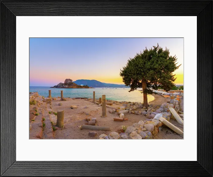 Framed Print : Greece, Dodecanese, Kos Island, Kamari Bay, Agios Stefanos Beach, Saint Stefanos Basilica Ruins and Kastri Island Framed Print : Greece, Dodecanese, Kos Island, Kamari Bay, Agios Stefanos Beach, Saint Stefanos Basilica Ruins and Kastri Island