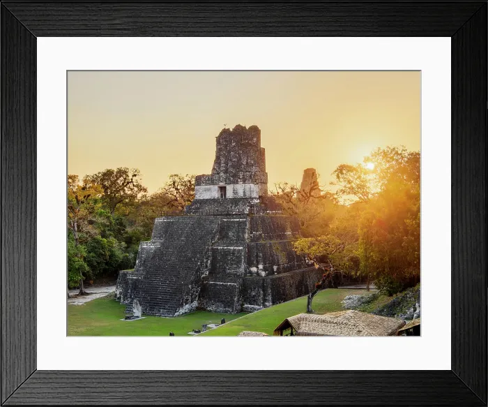 Framed Print : Temple II or Temple of the Masks at sunset, Great Plaza, Tikal, Peten Department, Guatemala