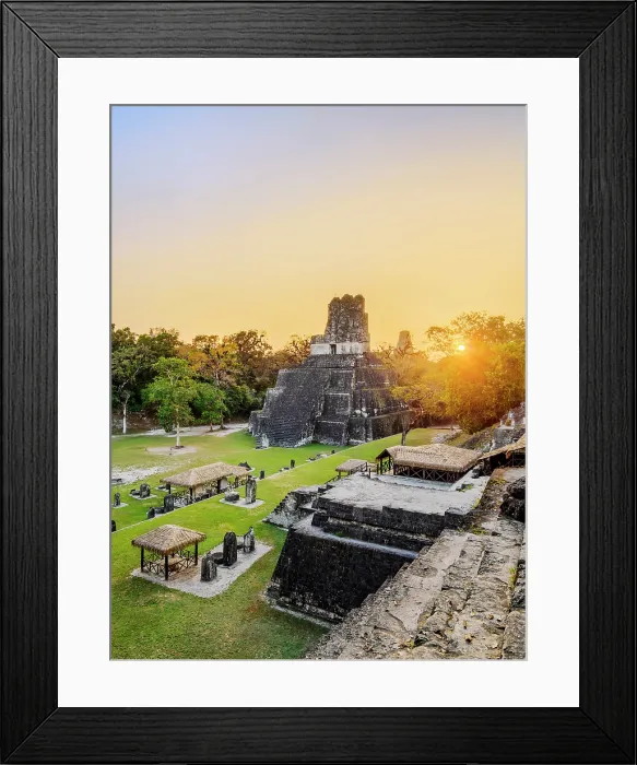 Framed Print : Temple II or Temple of the Masks at sunset, Great Plaza, Tikal, Peten Department, Guatemala