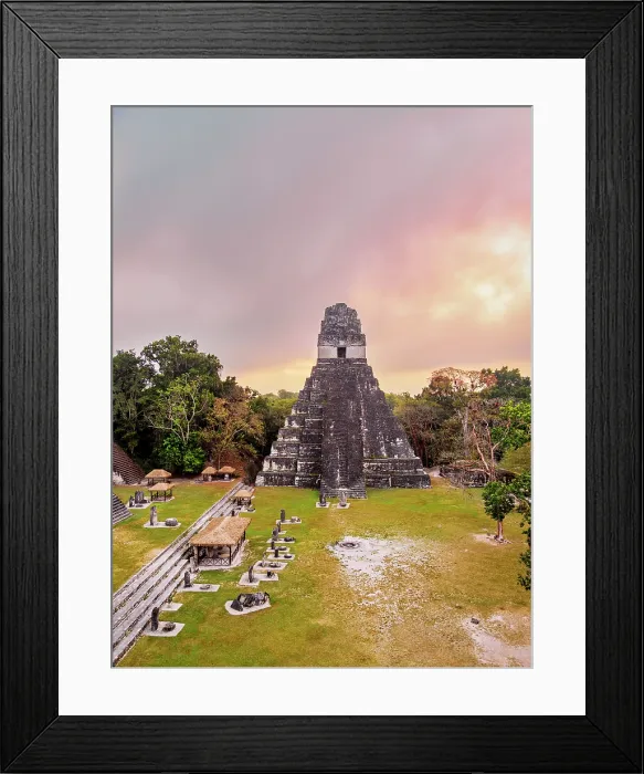 Framed Print : Temple I or Temple of the Great Jaguar at sunrise, elevated view, Great Plaza, Tikal, Peten Department, Guatemala Framed Print : Temple I or Temple of the Great Jaguar at sunrise, elevated view, Great Plaza, Tikal, Peten Department, Guatemala