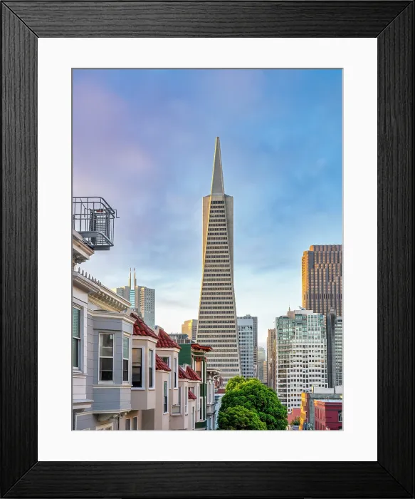 Framed Print : Transamerica Pyramid Building From North Beach at Sunrise with some Fogginess, San Francisco, California, USA