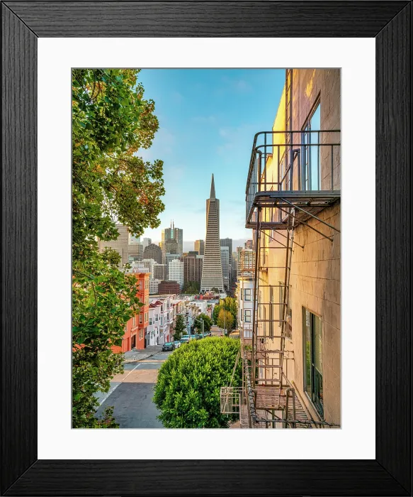 Framed Print : Transamerica Pyramid Building From North Beach at Sunrise with some Fogginess, San Francisco, California, USA Framed Print : Transamerica Pyramid Building From North Beach at Sunrise with some Fogginess, San Francisco, California, USA