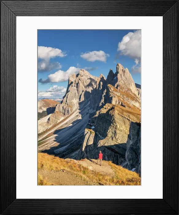 Framed Print : Hiker at Mt. Seceda, South Tyrol, Trentino-Alto Adige, Dolomites, Italy Framed Print : Hiker at Mt. Seceda, South Tyrol, Trentino-Alto Adige, Dolomites, Italy