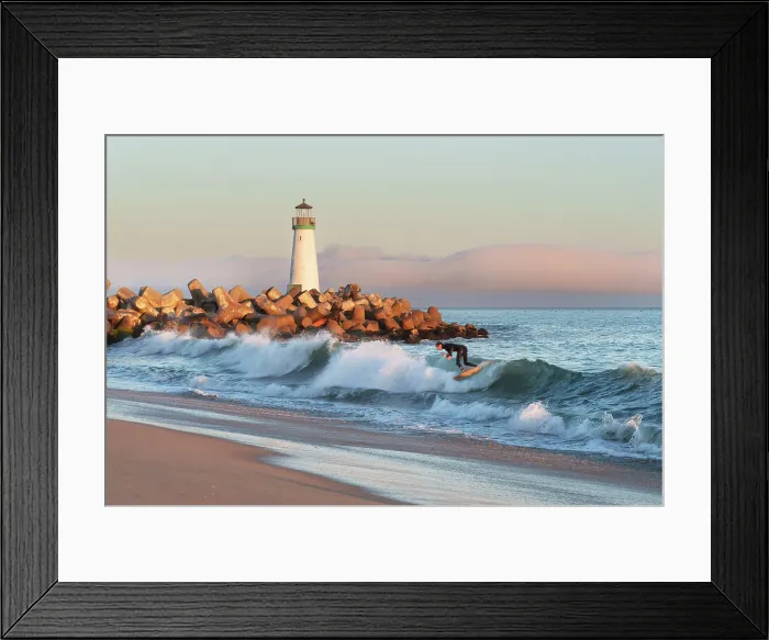Framed Print : Surfer surfing the Waves at Walton Lighthouse, Santa Cruz, California, USA Framed Print : Surfer surfing the Waves at Walton Lighthouse, Santa Cruz, California, USA