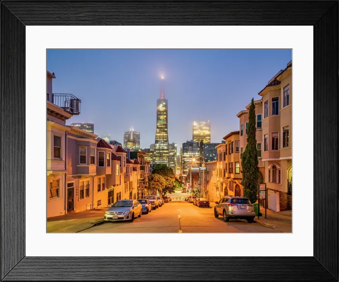 Framed Print : Transamerica Pyramid Building From North Beach before Sunrise with some Fogginess, San Francisco, California, USA