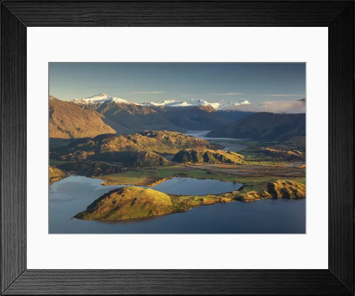 Framed Print : View over Lake Wanaka to the Matukituki Valley and Mount Aspiring, Otago, South Island, New Zealand. Autumn (May) 2025