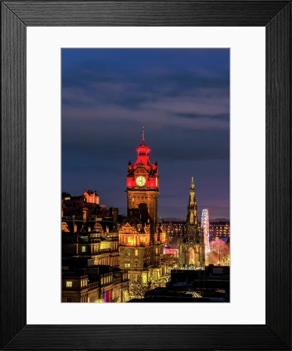 Framed Print : Edinburgh skyline, Balmoral clocktower, the Scott Monument, Big Wheel and Castle, Edinburgh, Scotland, UK Framed Print : Edinburgh skyline, Balmoral clocktower, the Scott Monument, Big Wheel and Castle, Edinburgh, Scotland, UK