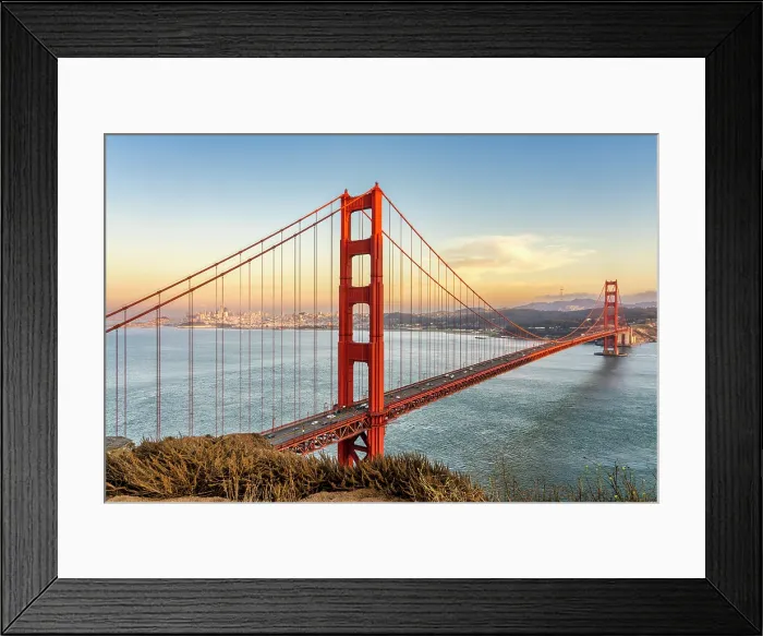 Framed Print : View of Golden Gate Bridge from Battery Spencer at Sunset, Marine Headlands, San Francisco, California, USA Framed Print : View of Golden Gate Bridge from Battery Spencer at Sunset, Marine Headlands, San Francisco, California, USA