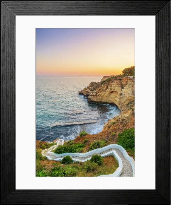Framed Print : Portugal, Algarve, Lagoa, Carvoeori, Steps leading to sea at dusk Framed Print : Portugal, Algarve, Lagoa, Carvoeori, Steps leading to sea at dusk