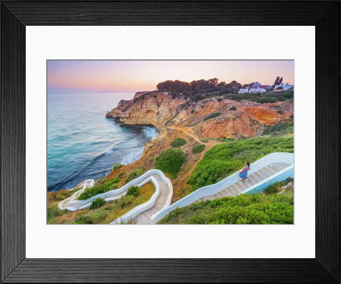 Framed Print : Portugal, Algarve, Lagoa, Carvoeori, Steps leading to sea at dusk (MR) Framed Print : Portugal, Algarve, Lagoa, Carvoeori, Steps leading to sea at dusk (MR)