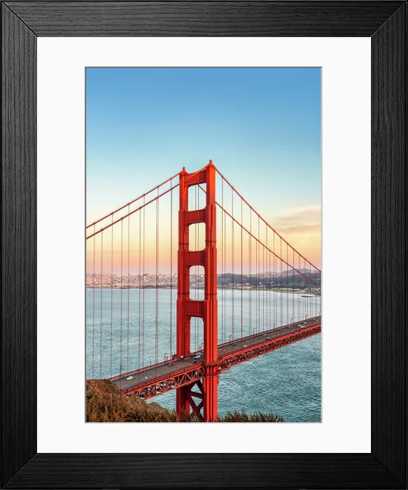 Framed Print : View of Golden Gate Bridge from Battery Spencer at Sunset, Marine Headlands, San Francisco, California, USA Framed Print : View of Golden Gate Bridge from Battery Spencer at Sunset, Marine Headlands, San Francisco, California, USA