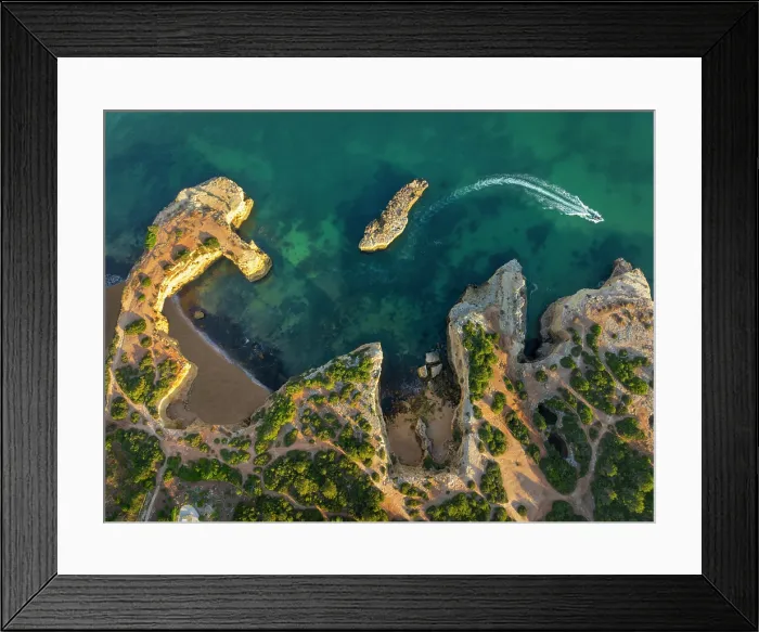 Framed Print : Portugal, Algarve, Lagoa, Speedboat at Praia da Albandeira Framed Print : Portugal, Algarve, Lagoa, Speedboat at Praia da Albandeira