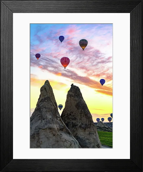 Framed Print : Hot air balloons at sunrise, Love Valley, Goreme National Park, Cappadocia, Central Anatolia, Turkey Framed Print : Hot air balloons at sunrise, Love Valley, Goreme National Park, Cappadocia, Central Anatolia, Turkey