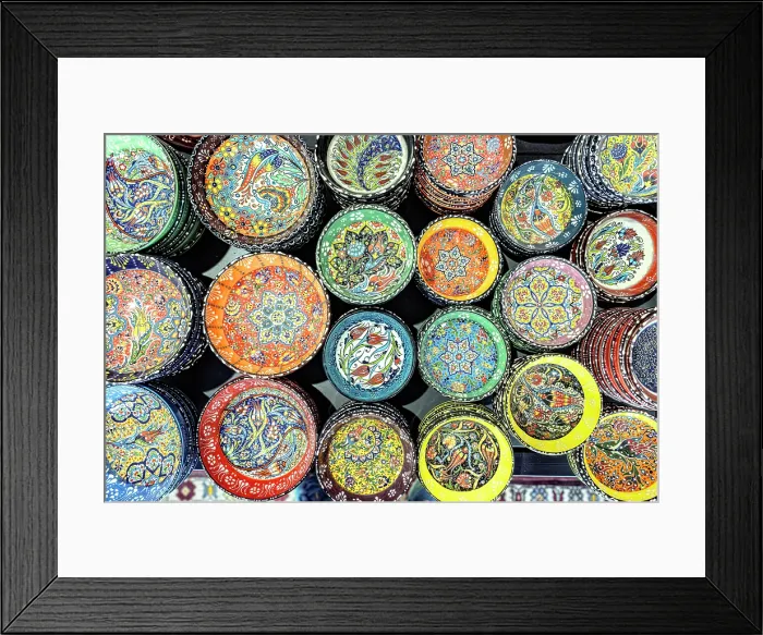 Framed Print : Colorful handmade ceramic bowls and plates, Avanos, Cappadocia, Nevsehir Province, Central Anatolia, Turkey