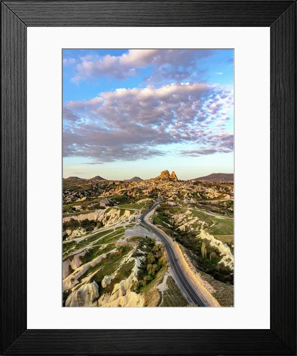 Framed Print : Road leading to Uchisar village at sunrise, Cappadocia, Nevsehir Province, Central Anatolia, Turkey Framed Print : Road leading to Uchisar village at sunrise, Cappadocia, Nevsehir Province, Central Anatolia, Turkey