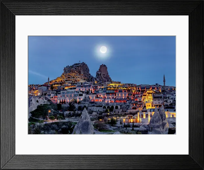 Framed Print : Moonlight over Uchisar Castle and village at dusk, Cappadocia, Nevsehir Province, Central Anatolia, Turkey Framed Print : Moonlight over Uchisar Castle and village at dusk, Cappadocia, Nevsehir Province, Central Anatolia, Turkey