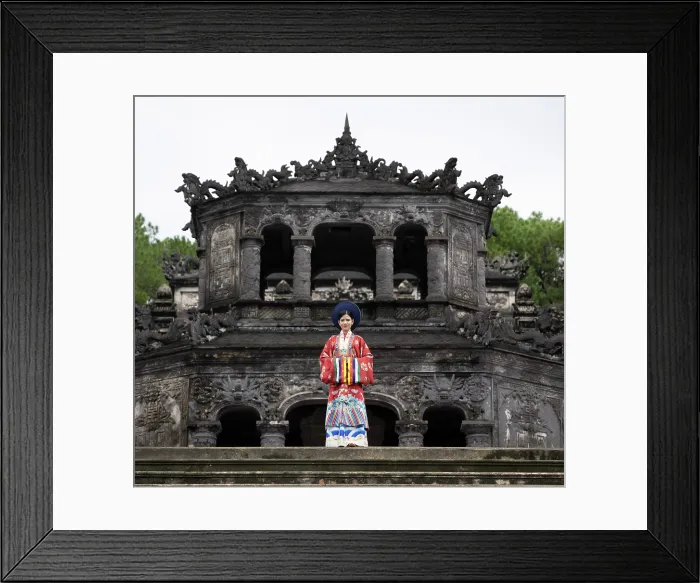 Framed Print : Woman wearing traditional Naht Binh robe at the tomb of Emperor Khai Dinh, Hue, Central Vietnam, Asia Framed Print : Woman wearing traditional Naht Binh robe at the tomb of Emperor Khai Dinh, Hue, Central Vietnam, Asia