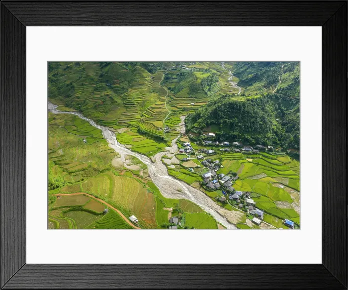 Framed Print : Aerial view of small village and rice terraces, Mu Cang Chai, Northwest Vietnam, Asia Framed Print : Aerial view of small village and rice terraces, Mu Cang Chai, Northwest Vietnam, Asia