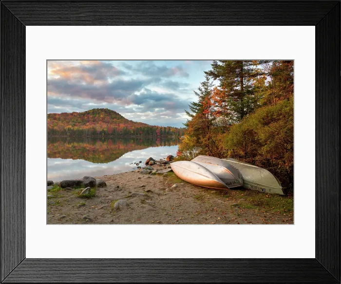 Framed Print : USA, New England, Vermont, Canoes next to Kettle Pond in Groton State Forest Framed Print : USA, New England, Vermont, Canoes next to Kettle Pond in Groton State Forest