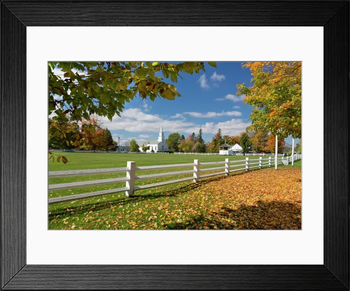 Framed Print : USA, New England, Vermont, Picket fence surrounding the playing field in Craftsbury Common in the fall Framed Print : USA, New England, Vermont, Picket fence surrounding the playing field in Craftsbury Common in the fall