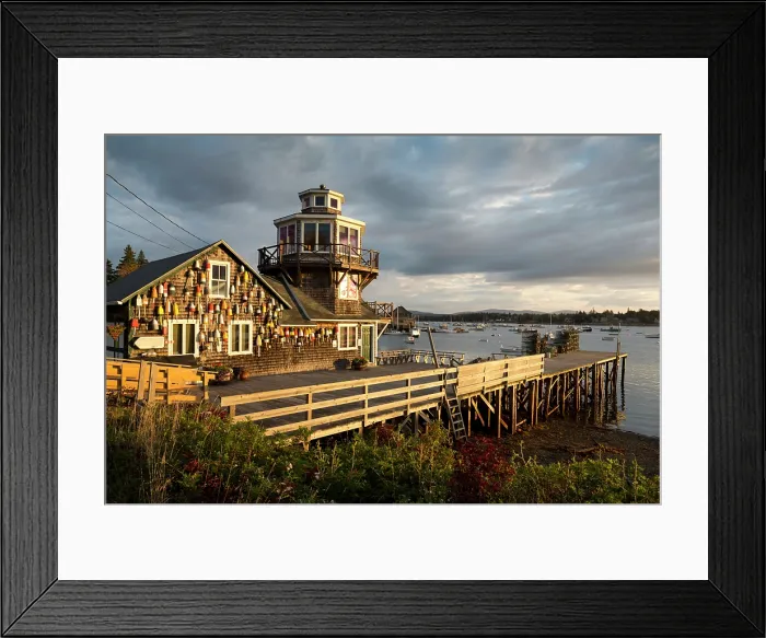 Framed Print : USA, New England, Maine, Bass Harbor, lobster buoys hanging from a house dedicated to Clarence Harding Framed Print : USA, New England, Maine, Bass Harbor, lobster buoys hanging from a house dedicated to Clarence Harding