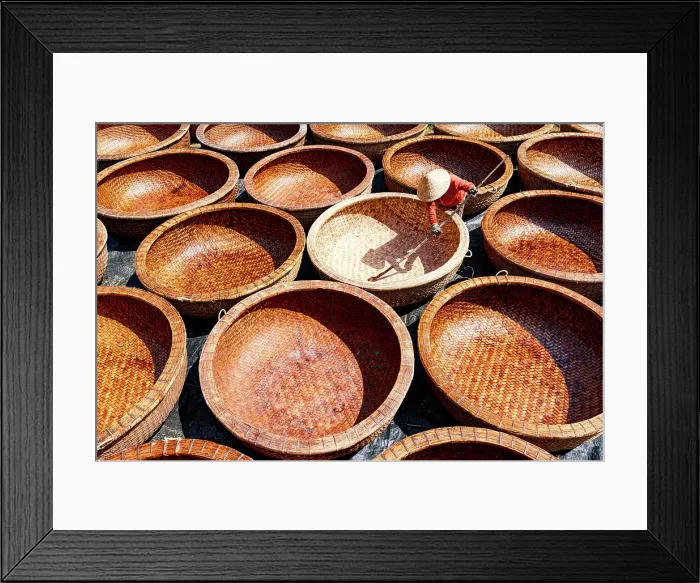 Framed Print : Worker making bamboo basket boats, Tuy An, Phu Yen province, Vietnam. (MR) Framed Print : Worker making bamboo basket boats, Tuy An, Phu Yen province, Vietnam. (MR)