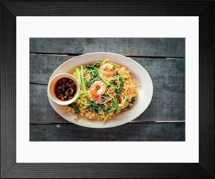 Framed Print : Stir-fried noodles with shrimp and vegetables, Vietnam Framed Print : Stir-fried noodles with shrimp and vegetables, Vietnam