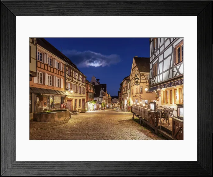 Framed Print : Main street with traditional half-timbered houses, Riquewihr, Haut-Rhin, Alsace, Grand Est, France