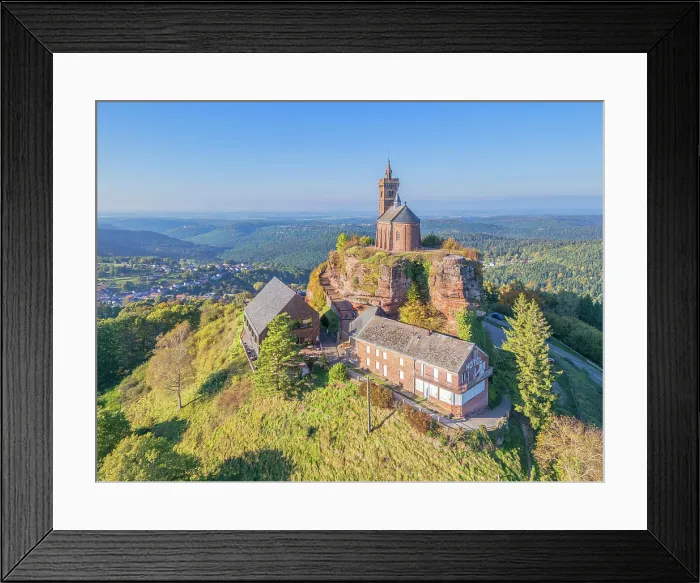 Framed Print : Le Rocher rock near Dabo, Dagsburg, with rock church, Northern Vosges, Moselle, Lorraine, Grand Est, France