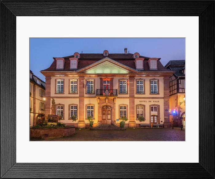 Framed Print : Town hall of Ribeauville at dusk, Alsace, Alsace Wine Road, Haut-Rhin, Grand Est, France