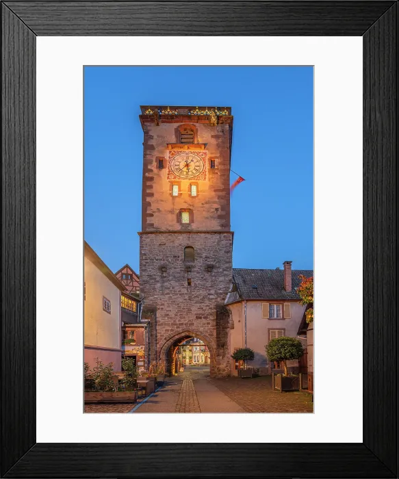 Framed Print : Tour des Bouchers in Ribeauville at dusk, Alsace, Alsace Wine Road, Haut-Rhin, Grand Est, France Framed Print : Tour des Bouchers in Ribeauville at dusk, Alsace, Alsace Wine Road, Haut-Rhin, Grand Est, France
