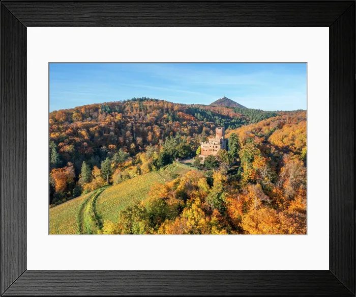 Framed Print : Aerial view at Kintzheim Castle and Haut Koenigsbourg castle in the background, Alsace, Alsace Wine Road, Bas-Rhin, Grand Est, France Framed Print : Aerial view at Kintzheim Castle and Haut Koenigsbourg castle in the background, Alsace, Alsace Wine Road, Bas-Rhin, Grand Est, France